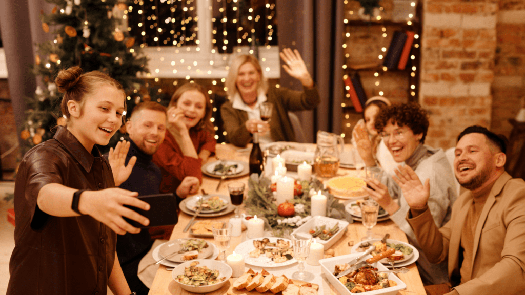 A family celebrating Christmas at home