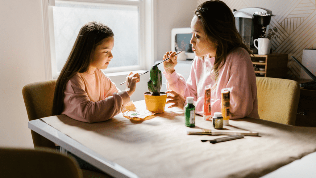 parent and child doing indoor activities