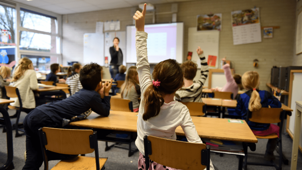 a group of children in a classroom